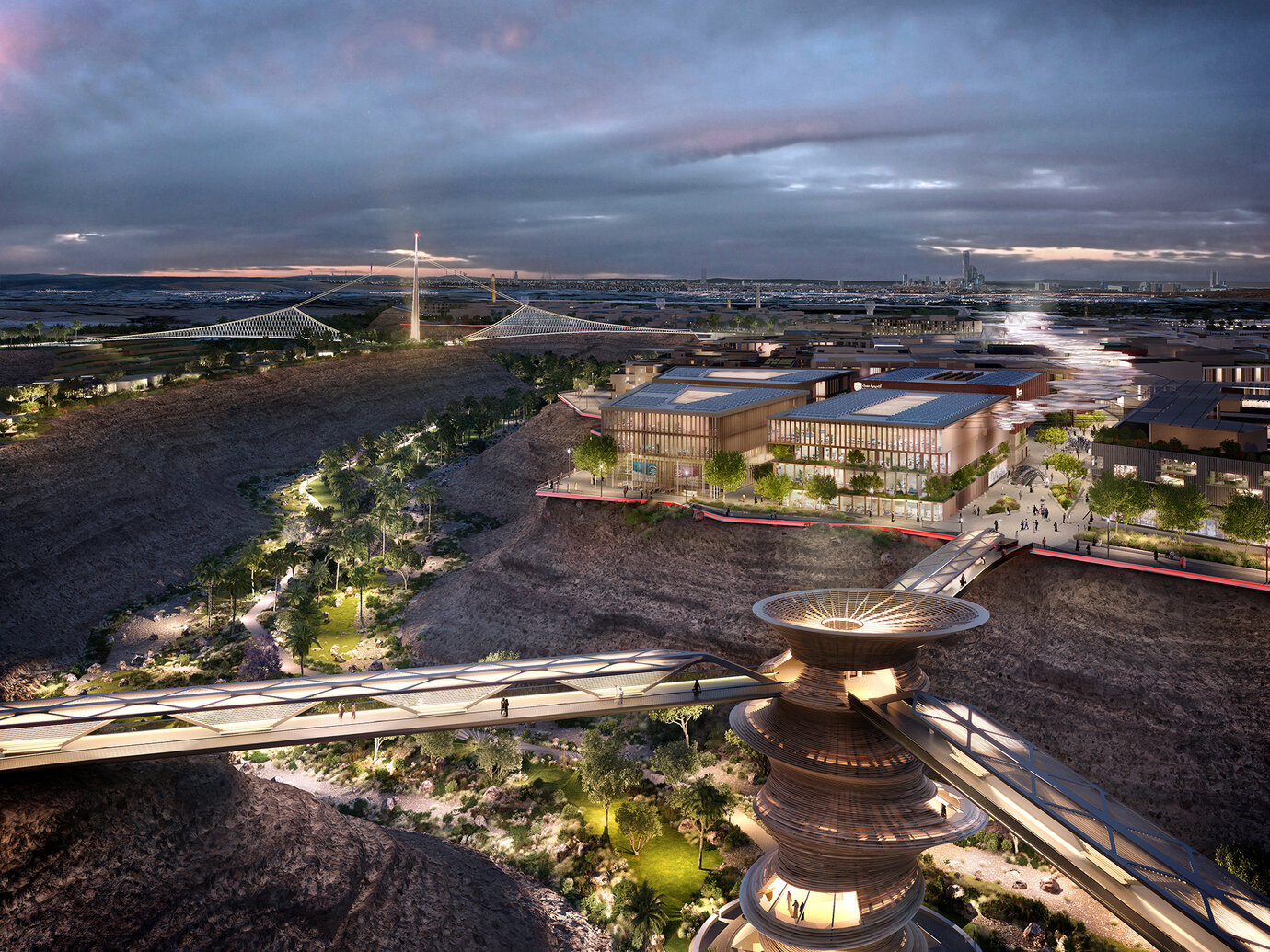 Mohammed Bin Salman Nonprofit City 建筑群与 Forum 桥和 Lighthouse 桥